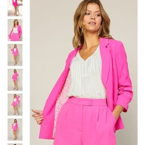 Skies Are Blue Recycled Shirred Sleeve Blazer, XS, pretty in pink, NWT